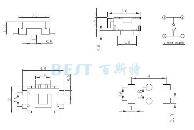 輕觸開關(guān)3×4_TS-1186E_參考圖紙